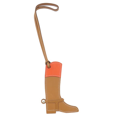 エルメス HERMES パドック ボット ブーツ ナチュラルサブレ×オレンジ ヴォースイフト バトラー バッグチャーム シルバー金具 茶 オレンジ