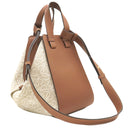 ロエベ LOEWE ハンモックバッグ スモール エクリュ×タン レザー ジャガードコットン 2WAYバッグ ゴールド金具 茶 白 ハンドバッグ ショルダー アナグラム ジャガード