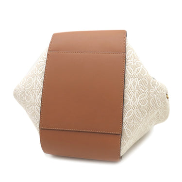 ロエベ LOEWE ハンモックバッグ スモール エクリュ×タン レザー ジャガードコットン 2WAYバッグ ゴールド金具 茶 白 ハンドバッグ ショルダー アナグラム ジャガード