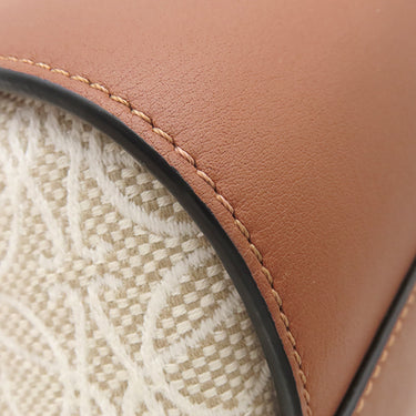 ロエベ LOEWE ハンモックバッグ スモール エクリュ×タン レザー ジャガードコットン 2WAYバッグ ゴールド金具 茶 白 ハンドバッグ ショルダー アナグラム ジャガード