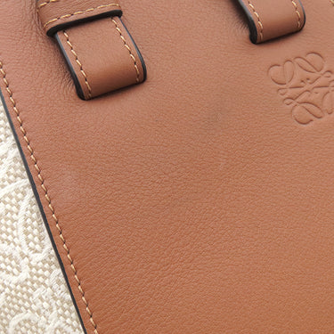 ロエベ LOEWE ハンモックバッグ スモール エクリュ×タン レザー ジャガードコットン 2WAYバッグ ゴールド金具 茶 白 ハンドバッグ ショルダー アナグラム ジャガード