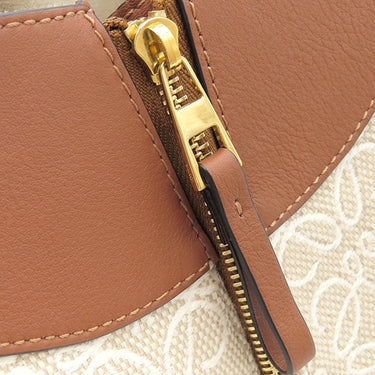 ロエベ LOEWE ハンモックバッグ スモール エクリュ×タン レザー ジャガードコットン 2WAYバッグ ゴールド金具 茶 白 ハンドバッグ ショルダー アナグラム ジャガード
