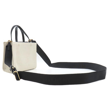 ジバンシイ GIVENCHY G-Tote ミニ キャンバス トートバッグ ベージュ×ブラック コットン レザー 2WAYバッグ ゴールド金具 白 黒 ショルダー