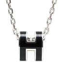 エルメス HERMES ポップアッシュ ミニ ペンダント ブラックXシルバー メタル ラッカー ネックレス シルバー金具 Hモチーフ