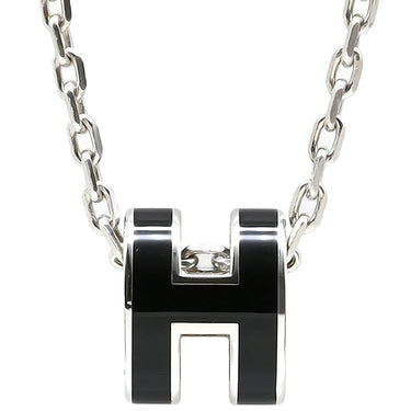 エルメス HERMES ポップアッシュ ミニ ペンダント ブラックXシルバー メタル ラッカー ネックレス シルバー金具 Hモチーフ