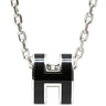 エルメス HERMES ポップアッシュ ミニ ペンダント ブラックXシルバー メタル ラッカー ネックレス シルバー金具 Hモチーフ