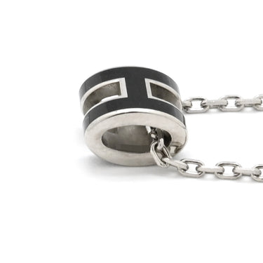 エルメス HERMES ポップアッシュ ミニ ペンダント ブラックXシルバー メタル ラッカー ネックレス シルバー金具 Hモチーフ