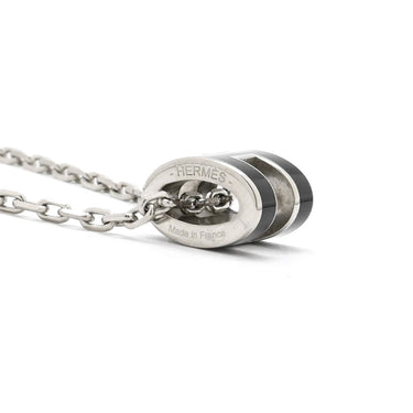 エルメス HERMES ポップアッシュ ミニ ペンダント ブラックXシルバー メタル ラッカー ネックレス シルバー金具 Hモチーフ