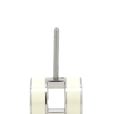 エルメス HERMES ポップアッシュ Hピアス ホワイトXシルバー メタル エナメル ピアス H型 白