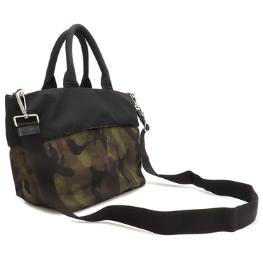 プラダ PRADA 迷彩柄 リバーシブル 三角ロゴ BR4521 カーキ×ブラック ナイロン 2WAYバッグ シルバー金具 黒 緑 カモフラ柄 トート