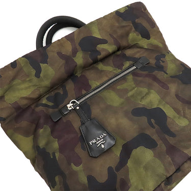 プラダ PRADA 迷彩柄 リバーシブル 三角ロゴ BR4521 カーキ×ブラック ナイロン 2WAYバッグ シルバー金具 黒 緑 カモフラ柄 トート