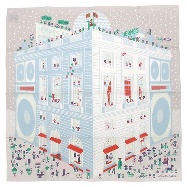 エルメス HERMES ハンカチ ハンカチーフ ブルー×マルチカラー コットン 小物 【Faubourg Party/フォーブル パーティー】