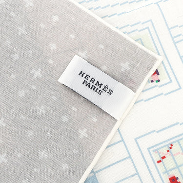 エルメス HERMES ハンカチ ハンカチーフ ブルー×マルチカラー コットン 小物 【Faubourg Party/フォーブル パーティー】