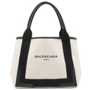 バレンシアガ BALENCIAGA ネイビー カバ スモール 339933 アイボリーXブラック キャンバス レザー トートバッグ シルバー金具 白 黒