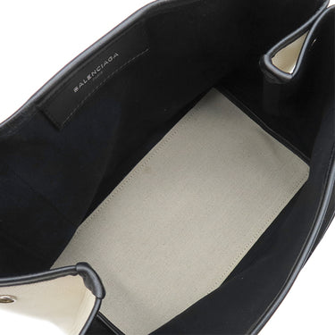 バレンシアガ BALENCIAGA ネイビー カバ スモール 339933 アイボリーXブラック キャンバス レザー トートバッグ シルバー金具 白 黒