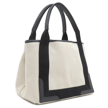 バレンシアガ BALENCIAGA ネイビー カバ スモール 339933 アイボリーXブラック キャンバス レザー トートバッグ シルバー金具 白 黒