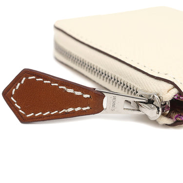 エルメス HERMES アザップ シルクイン ミニ コンパクト ナタ ヴォーエプソン コインケース シルバー金具 オフホワイト ラウンドファスナー