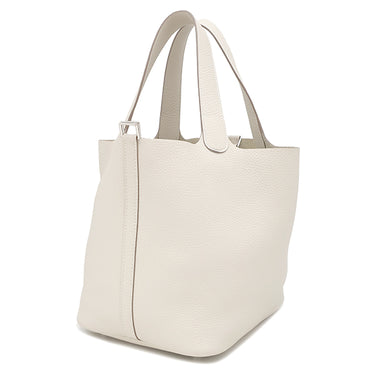 エルメス HERMES ピコタンロック MM クレ トリヨンクレマンス ハンドバッグ シルバー金具 オフホワイト