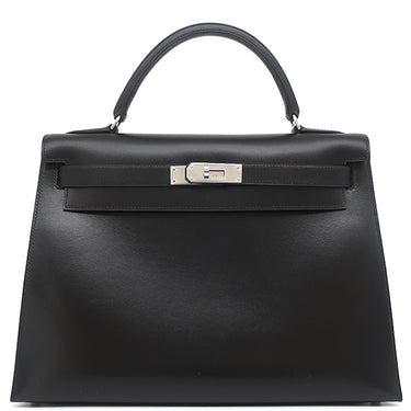エルメス HERMES ケリー 32 外縫い ブラック ボックスカーフ 2WAYバッグ シルバー金具 黒 ハンドバッグ ショルダー