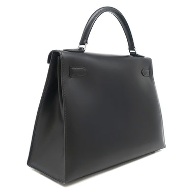 エルメス HERMES ケリー 32 外縫い ブラック ボックスカーフ 2WAYバッグ シルバー金具 黒 ハンドバッグ ショルダー