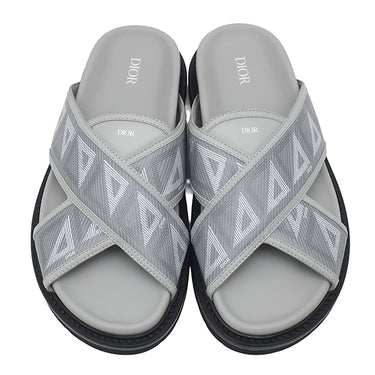クリスチャン・ディオール Christian Dior アクア LS0322 グレー レザー ラバー #42 サンダル CD ダイヤモンド スリッパ 靴