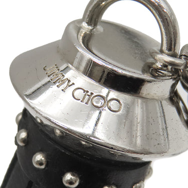 ジミーチュウ JIMMY CHOO スタッズ タッセル ブラック メタル レザー バッグチャーム シルバー金具 黒 フリンジ キーホルダー