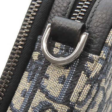 クリスチャン・ディオール Christian Dior ストラップ付き ジップポーチ 2OBBC119YSE_H05E ネイビー コットン カーフスキン ウエストバッグ シルバー金具 オブリーク ジャカード 紺