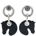 エルメス HERMES タッタソール ネイビーXホワイト エナメル メタル ピアス 馬柄