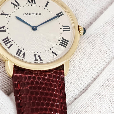 腕時計 カルティエ Cartier ロンド ルイ カルティエ LM W1508951 手巻き メンズ K18YG無垢製 ギョウシェ ローマン 青針