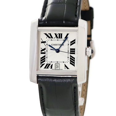 腕時計 カルティエ Cartier タンクフランセーズ LM W50011S3 自動巻き メンズ K18WG無垢 ギョウシェ ローマン 青針 デイト