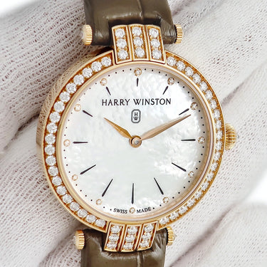 腕時計 ハリーウィンストン Harry Winston プルミエール 31mm PRNQHM31RR001 クオーツ レディース K18RG無垢 純正ダイヤ シェル バー
