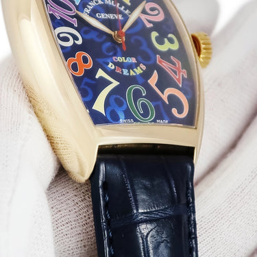 腕時計 フランクミュラー FRANCK MULLER トノウカーベックス カラードリームス 7851SC 自動巻き メンズ K18YG無垢 ギョウシェ ブルー