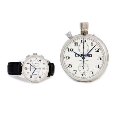 腕時計 ロンジン LONGINES オナ―＆グローリー クロノグラフ L7.894.6 自動巻き メンズ K18WG無垢 懐中時計SET 白 アラビア 限定