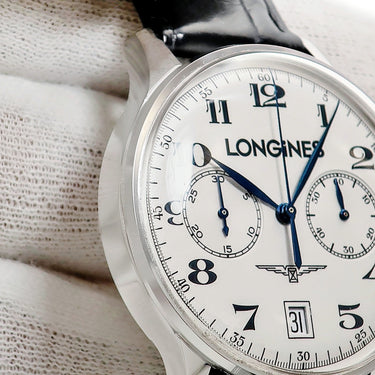 腕時計 ロンジン LONGINES オナ―＆グローリー クロノグラフ L7.894.6 自動巻き メンズ K18WG無垢 懐中時計SET 白 アラビア 限定