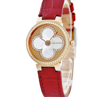 腕時計 ルイヴィトン LOUIS VUITTON タンブール Q1K07 クオーツ レディース K18PG無垢 純正ダイヤ ホワイト シェル ラウンド