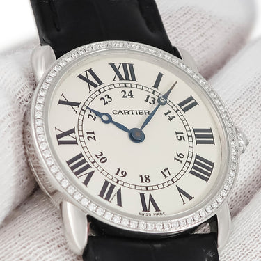 腕時計 カルティエ Cartier ロンド ルイ カルティエ SM WR000251 クオーツ レディース K18WG無垢 純正ダイヤ アイボリー 青針