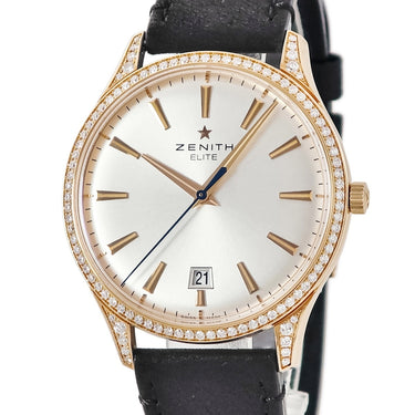 腕時計 ゼニス ZENITH エリート 22.2022.670 自動巻き メンズ K18PG無垢 純正ダイヤ デイト シルバー シースルーバック