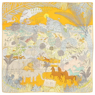 エルメス HERMES カレ90 ブトンドール×マルチカラー シルク スカーフ 【LE CARNAVAL DES ANIMAUX/動物の謝肉祭】 ソルド品