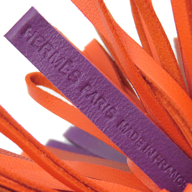 エルメス HERMES カルメン トリコロール バイオレット×カーネリアン×オレンジポピー ラムスキン キーリング 紫 赤茶 オレンジ フリンジ