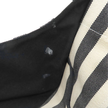 エルメス HERMES カンヌMM アイボリー×ブラック キャンバス トートバッグ シルバー金具 白 黒 ストライプ ポーチ付き