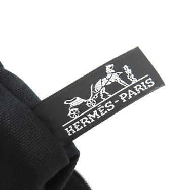 エルメス HERMES カンヌMM アイボリー×ブラック キャンバス トートバッグ シルバー金具 白 黒 ストライプ ポーチ付き