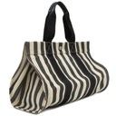 エルメス HERMES カンヌMM アイボリー×ブラック キャンバス トートバッグ シルバー金具 白 黒 ストライプ ポーチ付き