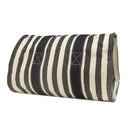 エルメス HERMES カンヌMM アイボリー×ブラック キャンバス トートバッグ シルバー金具 白 黒 ストライプ ポーチ付き