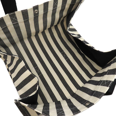 エルメス HERMES カンヌMM アイボリー×ブラック キャンバス トートバッグ シルバー金具 白 黒 ストライプ ポーチ付き