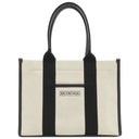 バレンシアガ BALENCIAGA ハードウェア スモール トート 671402 2HHAM 9260 ブラック×ナチュラル キャンバス レザー 2WAYバッグ ゴールド金具 ハンドバッグ ショルダー 黒 オフホワイト