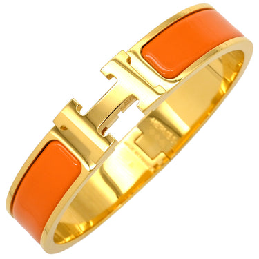 エルメス HERMES クリックH PM オレンジ×ゴールド GP エナメル ブレスレット Hブレス
