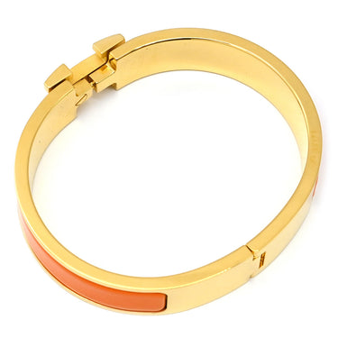 エルメス HERMES クリックH PM オレンジ×ゴールド GP エナメル ブレスレット Hブレス