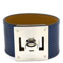 エルメス HERMES ケリードッグ ブルー×シルバー リザード メタル バングル シルバー金具 ブレスレット 大型メタルバックル
