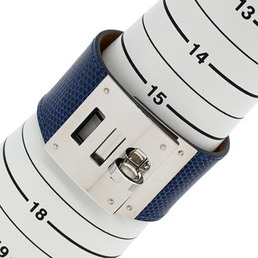 エルメス HERMES ケリードッグ ブルー×シルバー リザード メタル バングル シルバー金具 ブレスレット 大型メタルバックル