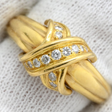 ティファニー Tiffany & Co シグネチャー クロス ダイヤリング イエローゴールド K18YG ダイヤモンド リング 指輪 T&Co. Au750 18K 18金 19号